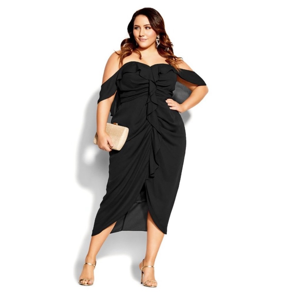 City Chic Black Off-Shoulder Midi Dress